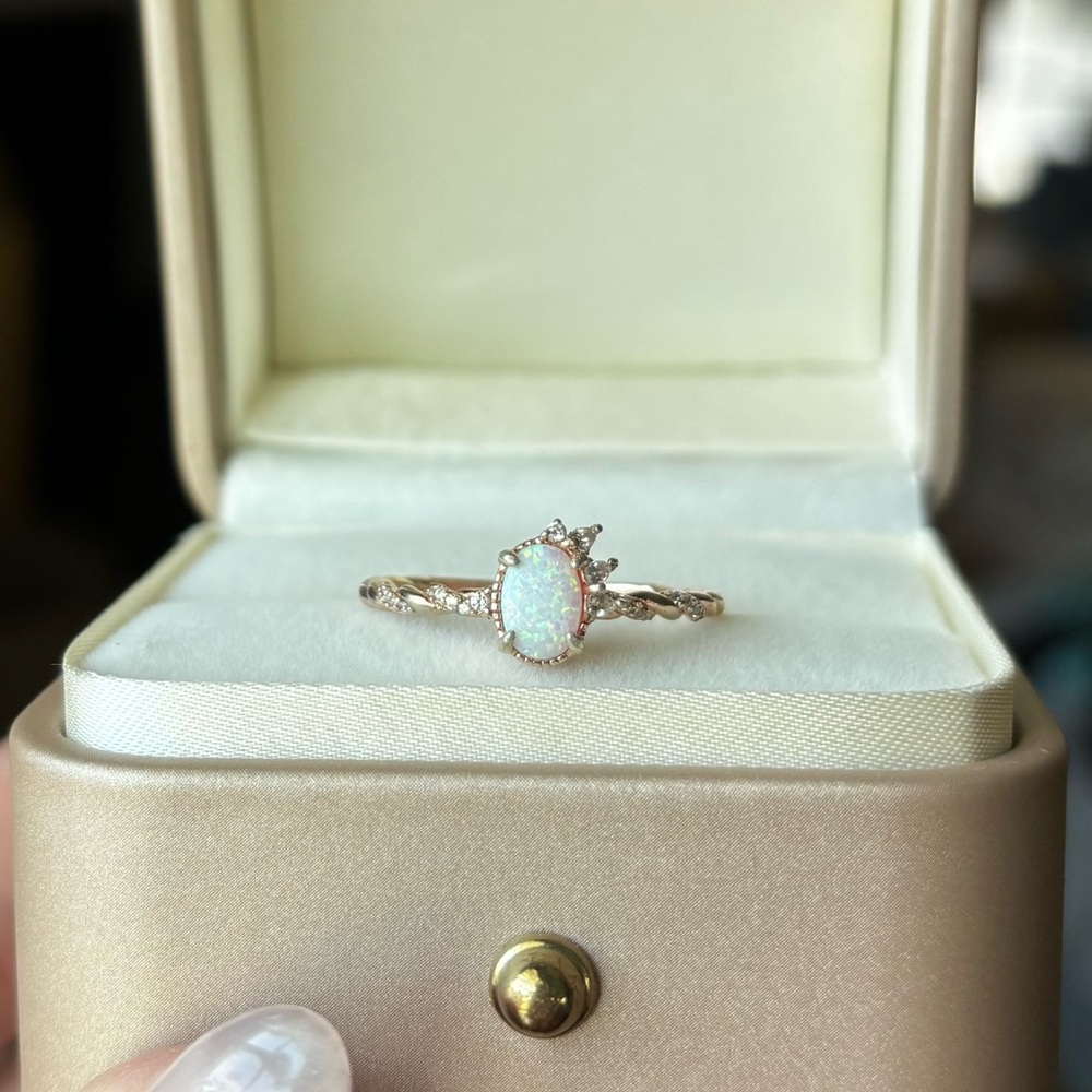 Handmade 18K Rose Gold Vermeil Opal and White Zircon Ring Size 10